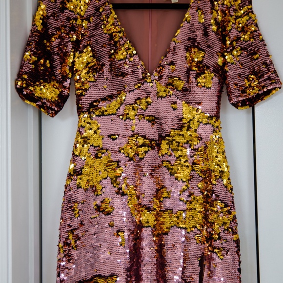 For Love & Lemons Sparklers Sequin Mini Party Dress - Pink Gold Extra Small XS 0 - Picture 3 of 11